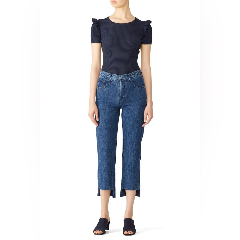 J Brand Wynne Button Fly Dark Wash Cropped High Low Hem‎ High Rise Jeans Blue 28